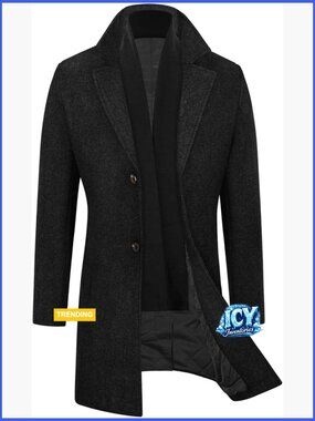 Wool Blend Trench Coat Slim Fit Winter Jacket